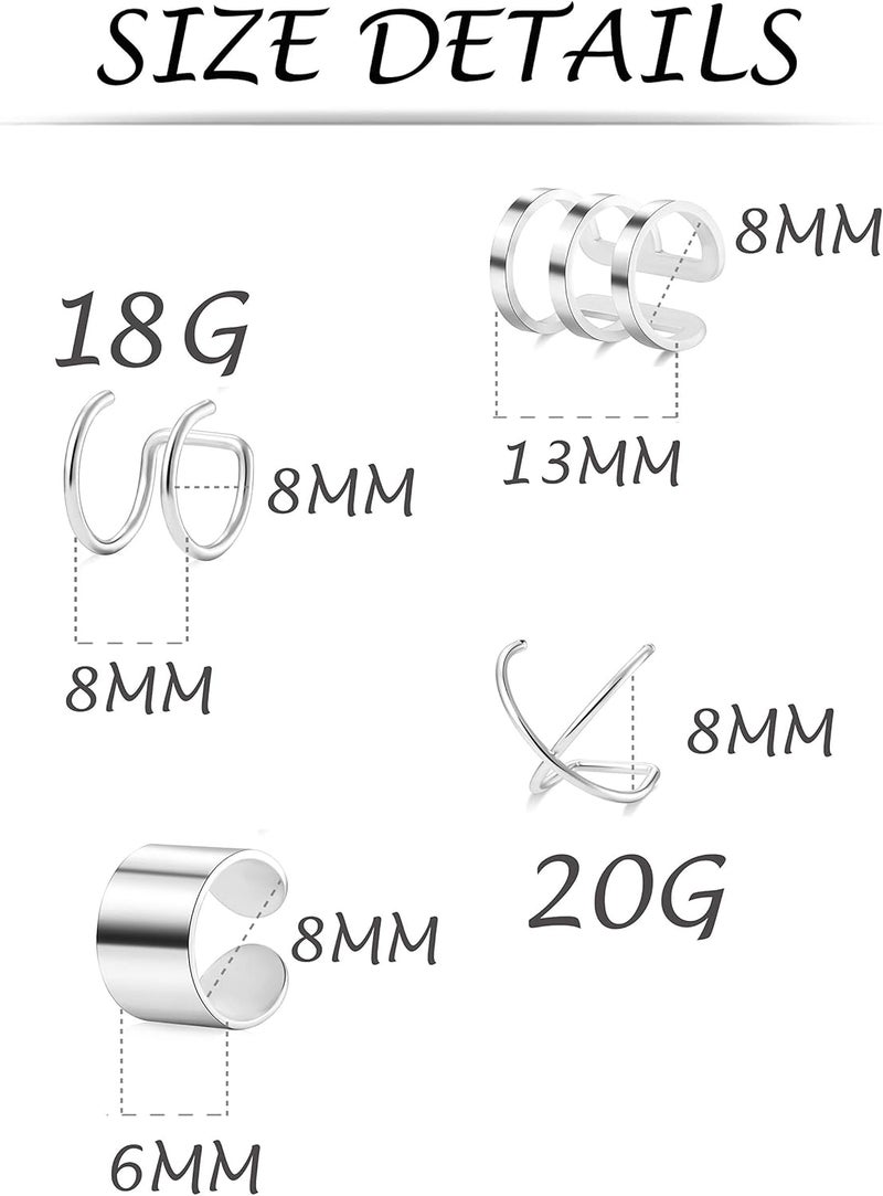 Tornito 4-10 Pairs Stainless Steel Ear Cuff Helix Cartilage Clip On Wrap Earrings Fake Nose Ring Non-Piercing Adjustable - Image 4